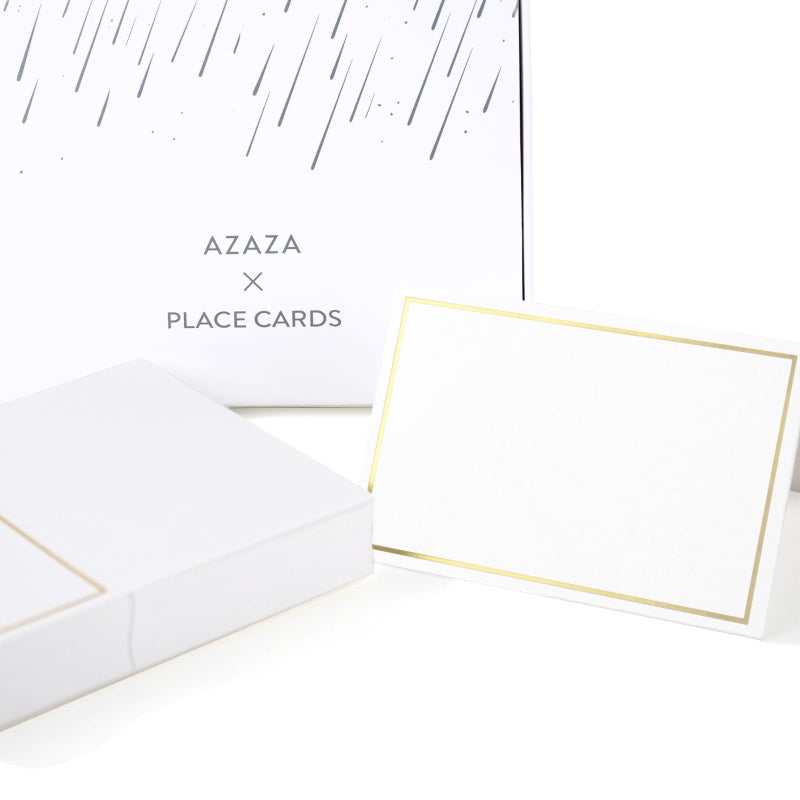 AZAZA 50 Pcs Place Cards with Gold Foil Border - Texture Table Tent Cards Seating Place Cards for Weddings Banquets Dinner Parties 2.5" x 3.75" (Border - Gold) - Image 1